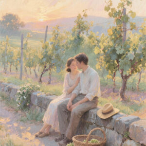 Romantic Sunset Embrace Vineyard