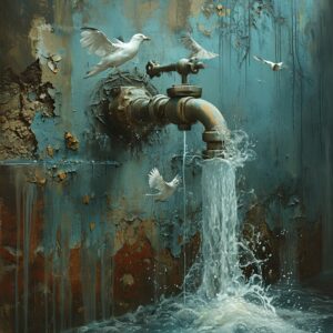 Fantasy Landscape with Surreal Running Water Tap – World Water Day Awareness