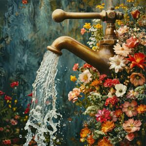 Fantasy Landscape with Surreal Running Water Tap – World Water Day Awareness